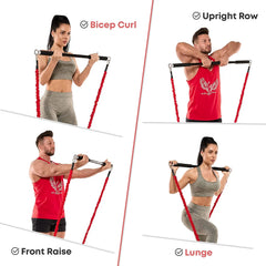 Barra de Entrenamiento CoreForge™ con Bandas – Gimnasio Completo para Fuerza y Tonificación