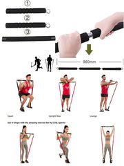 Barra de Entrenamiento CoreForge™ con Bandas – Gimnasio Completo para Fuerza y Tonificación